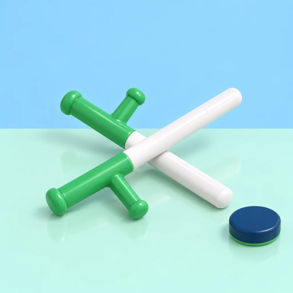 The two green-and-white side-handle batons without the cat
